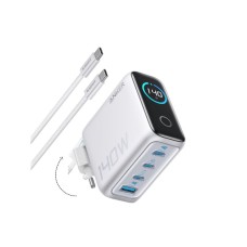 ANKER 140W GaN zidni brzi punjač, 4-porta (3x USB-C i 1x USB-A) sa USB-C M/M pletenim kablom, srebrni