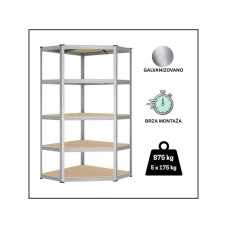 EPRO Metalna montažna ugaona polica Standard 180x90x40cm metal-drvo 875kg (5x175kg)