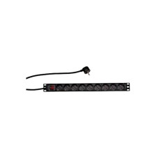 SCHRACK 19'' Nap. panel 9xSCHUKO+On/Off, 1HU, ALU, kabl 2m, crn ALU profil