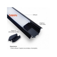 DAWN Led profil LL-ALP007-R komplet crni