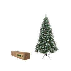 Denis Veštačka jelka zelena 240 cm, sneg, šišarke, bobice, postolje