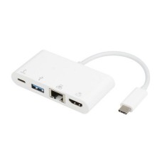 E-GREEN Adapter USB 3.1 tip C (M) - HDMI + USB3.0 + RJ45 + tip C (F) beli