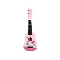 ECO TOYS Drvena gitara za decu sa metalnim žicama pink