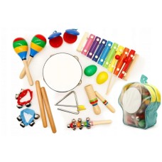 ECO TOYS Drveni muzički instrumenti za decu set od 10 komada sa rancem