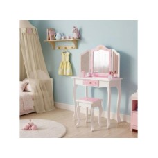 ECO TOYS Veliki deciji toaletni sto za devojcice sa trostrukim ogledalom, stolicom i fiokom, ECOTOYS ECO TOYS Veliki deciji toaletni sto za devojcice sa trostrukim ogledalom, stolicom i fiokom, ECOTOYS