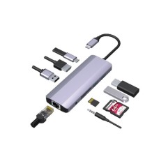 GEMBIRD A-CM-COMBO9-06 ** USB-C 9-in-1 multi-port RJ45+USB3.0+SD+USB-C+HDMI+USB2.0+3,5mm (1359) GEMBIRD A-CM-COMBO9-06 ** USB-C 9-in-1 multi-port RJ45+USB3.0+SD+USB-C+HDMI+USB2.0+3,5mm (1359)