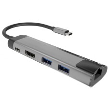 NATEC FOWLER GO, USB Type-C 5-in-1 Multi-port Adapter (USB3.0 Hub + HDMI + PD + Gigabit LAN), Max. 100W Output (NMP-1985)